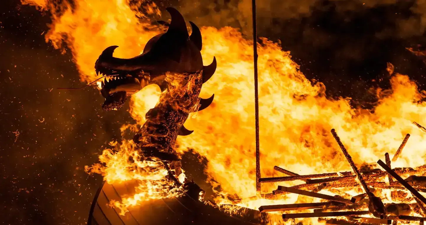 Torchbearers at the Up Helly Aa fire festival in Shetland